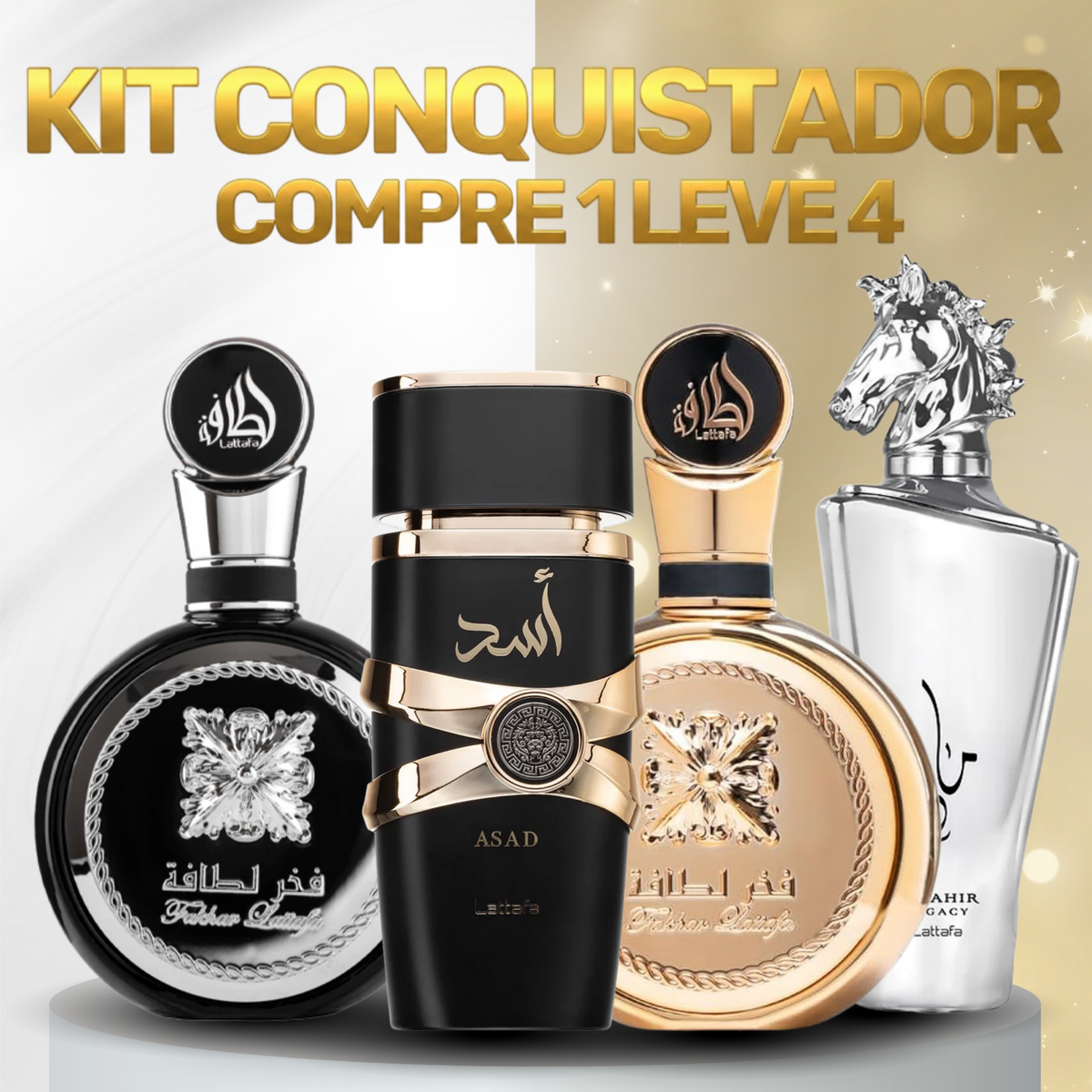 KIT CONQUISTADOR - ( ASAD | FAKHAR BLACK | FAKHAR GOLD | AL NOBLE AMEER ) 100ml cada + Envio Grátis